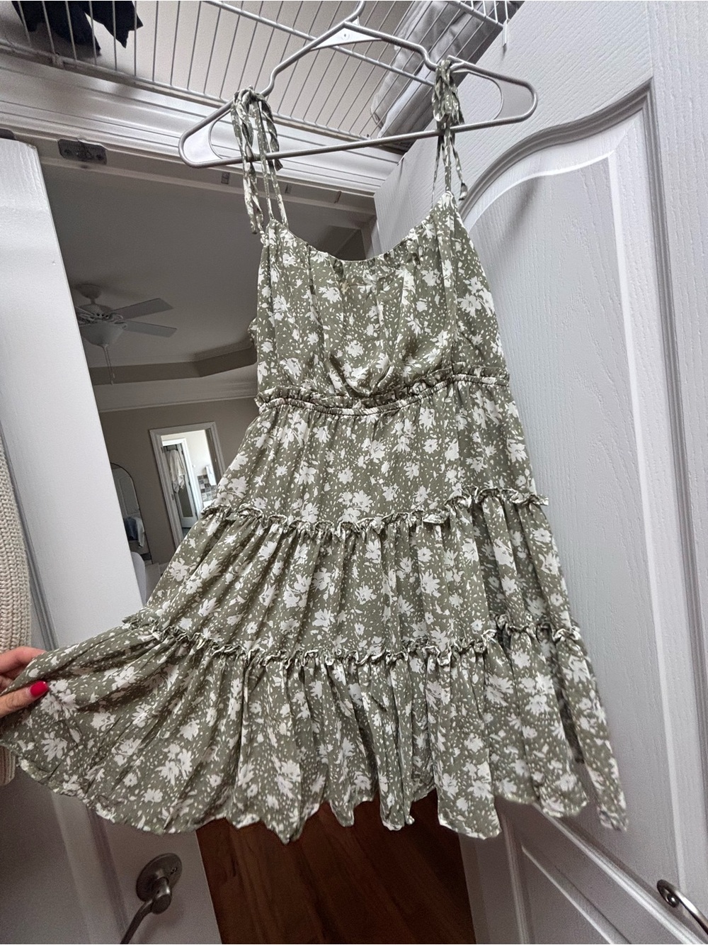 Blu Pepper Olive Green Floral Tiered Sundress